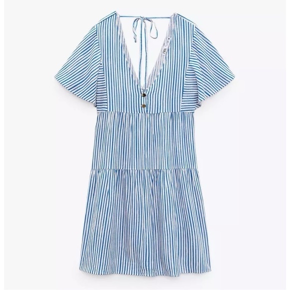Zara Dresses & Skirts - Zara blue striped short sleeve mini dress